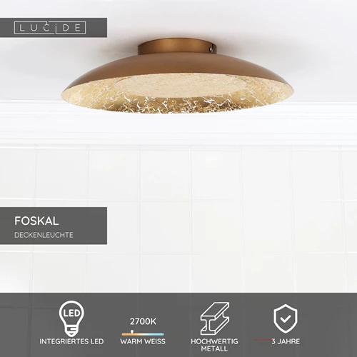 Lucide FOSKAL - Deckenleuchte - Ø 34,5 cm - LED - 1x12W 2700K - Messing - USP